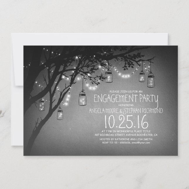 string lights mason jars vintage engagement party invitation (Front)