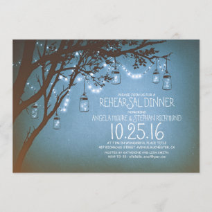 string lights mason jars vintage rehearsal dinner invitation