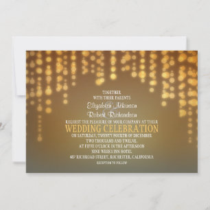 string lights modern wedding invitation