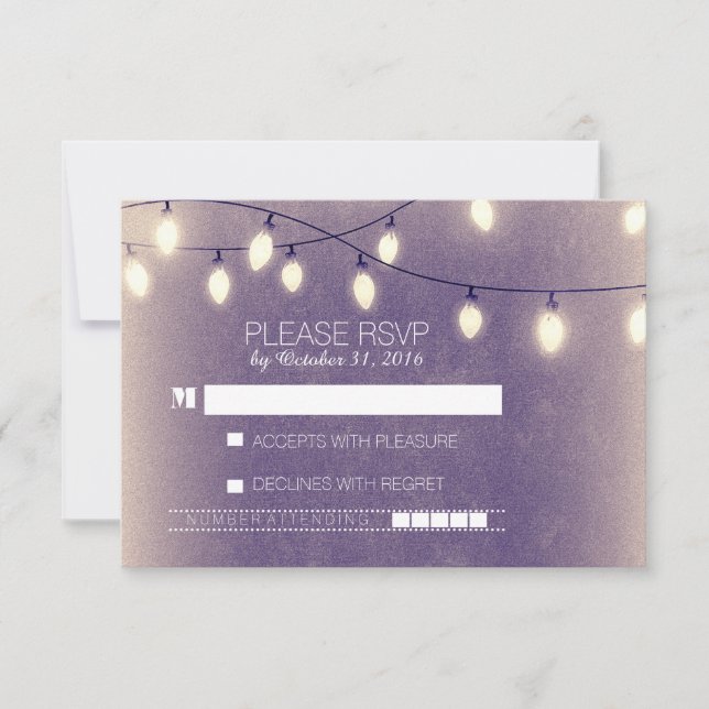 string lights modern wedding RSVP cards (Front)