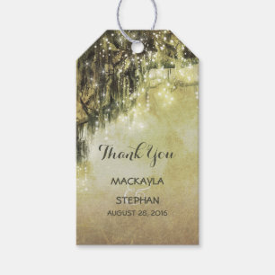 String Lights Mossy Tree Branches Wedding Gift Tags
