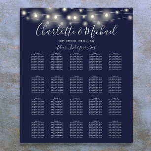 String Lights Navy Blue Wedding Seating Chart