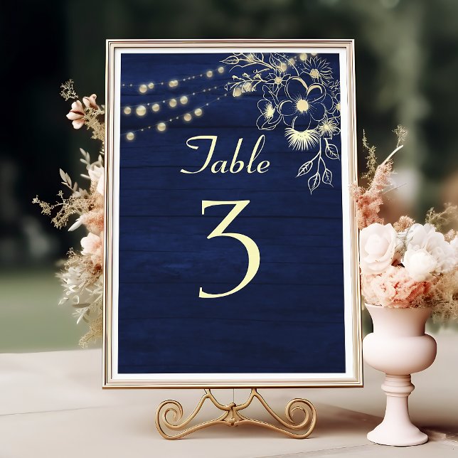 String Lights Navy Blue Wedding Table Number (Creator Uploaded)