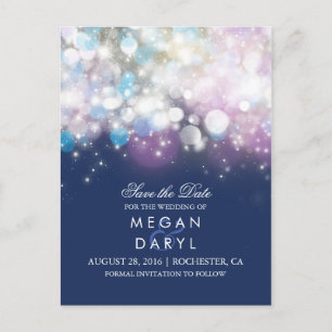 string lights navy rustic save the date announcement postcard