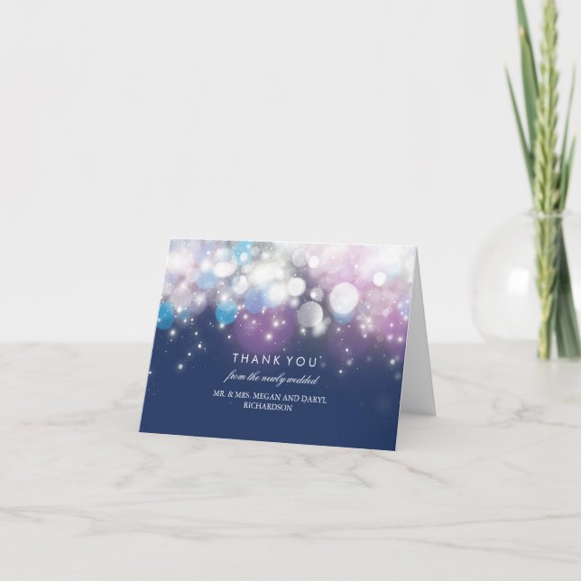 String Lights Navy Wedding Thank You Card (Front)
