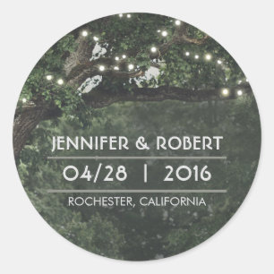 String Lights Oak Tree Branches Rustic Wedding Classic Round Sticker