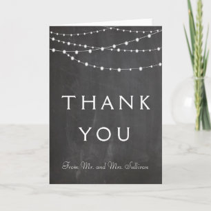 String lights on chalkboard custom thank you card