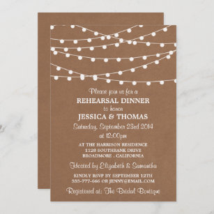 String Lights On Kraft Wedding Rehearsal Dinner Invitation