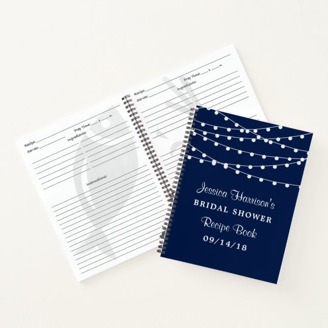 String Lights On Navy Blue Bridal Shower Recipe Notebook (Inside)