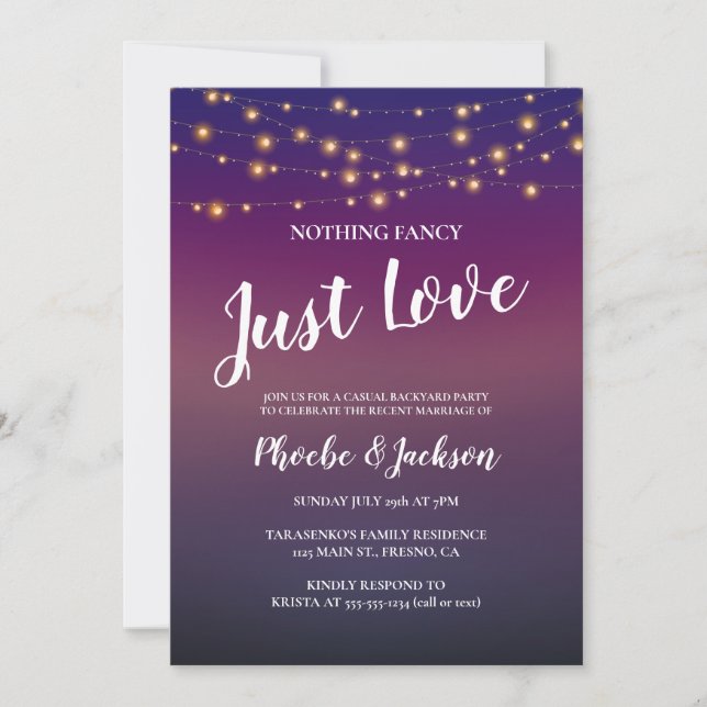 String Lights on Purple Wedding Elopement Party Invitation (Front)