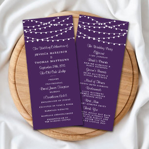 String Lights On Purple Wedding Program Rack Card