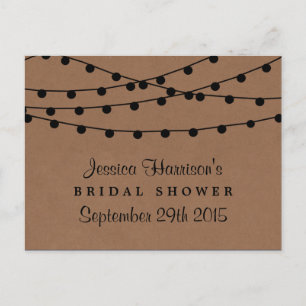 String Lights On Rustic Kraft Bridal Shower Recipe Postcard