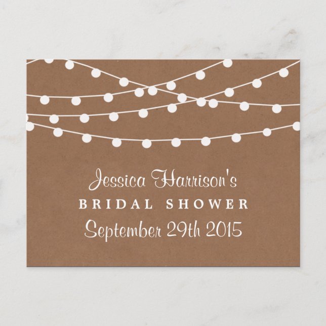 String Lights On Rustic Kraft Bridal Shower Recipe Postcard (Front)