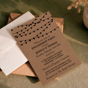 String Lights On Rustic Kraft Engagement Party Invitation