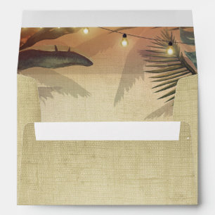String Lights Palm and Rustic Linen Beach Wedding Envelopes