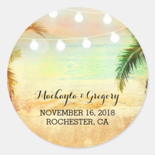 String Lights Palms Beach Sunset Wedding Stickers