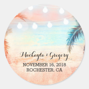 String Lights Palms Beach Wedding Stickers