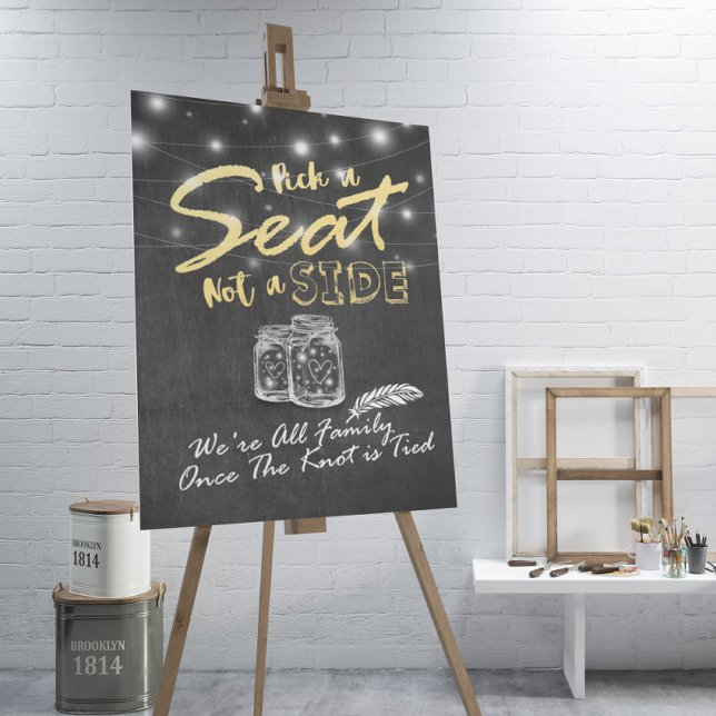 String Lights Pick A Seat Not A Side Wedding Sign (Creator Uploaded)