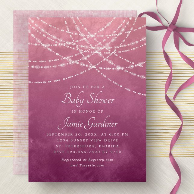 String Lights Pink Girl Baby Shower Invitation (Creator Uploaded)