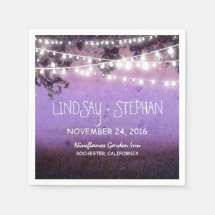 String lights purple rustic paper napkins