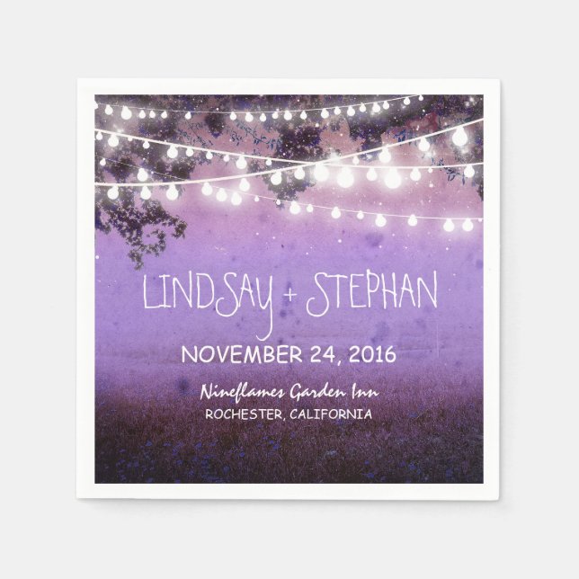 String lights purple rustic paper napkins (Front)