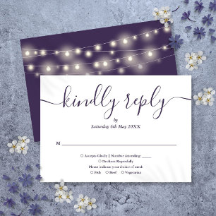 String Lights Purple Script Meal Choice RSVP Card