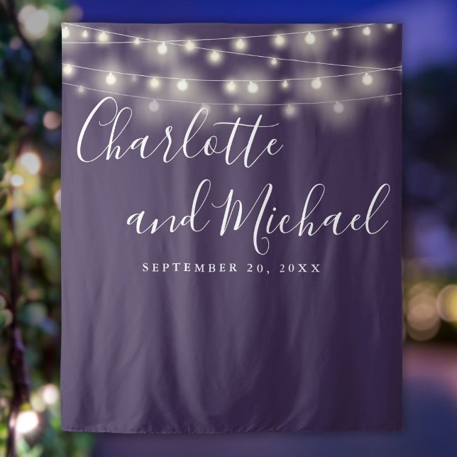 String Lights Purple Wedding Photo Backdrop Tapestry (String Lights Purple Wedding Photo Backdrop)