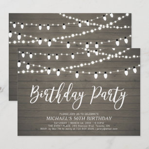 String Lights Rustic Adult 50th Birthday Party Invitation