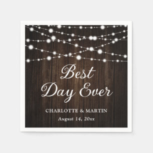 String Lights Rustic Barn Wood Wedding Napkin