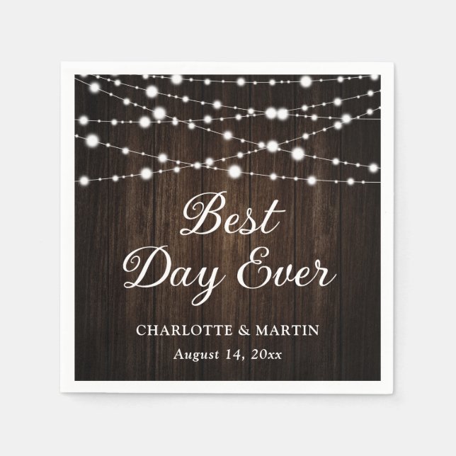 String Lights Rustic Barn Wood Wedding Napkin (Front)