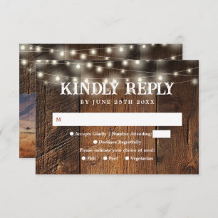 String Lights Rustic Barn Wood Western Wedding RSVP Card