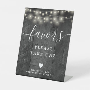 String Lights Rustic Black Barn Wood Favours Pedestal Sign