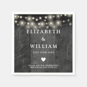 String Lights Rustic Black Wood Boho Barn Wedding Napkin