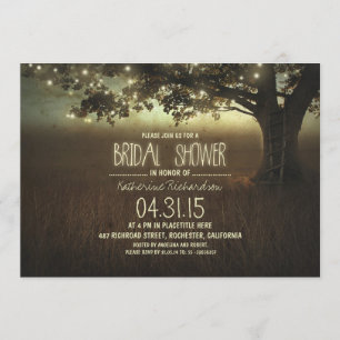 string lights rustic bridal shower invitation