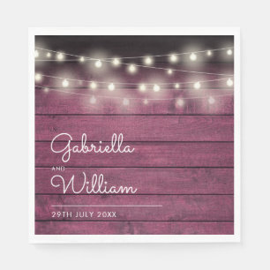 String Lights Rustic Burgundy Red Wood Script Napkin