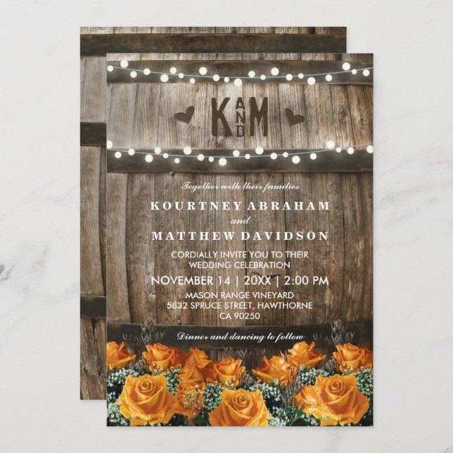 String Lights | Rustic Country Barrel Wedding Invitation (Front/Back)