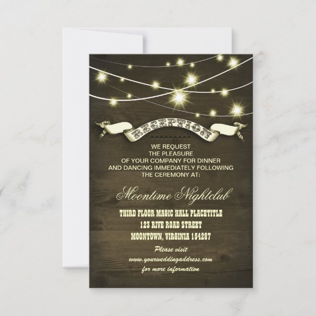 string lights rustic country reception cards (Front)