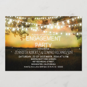string lights rustic engagement party invitations