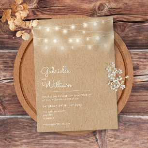 String Lights Rustic Kraft Wedding Invitation