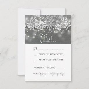 String Lights Rustic Lace Chalk Wedding RSVP Card