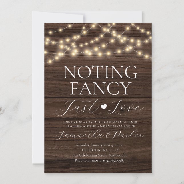 String Lights Rustic Nothing Fancy Just Love  Invitation (Front)