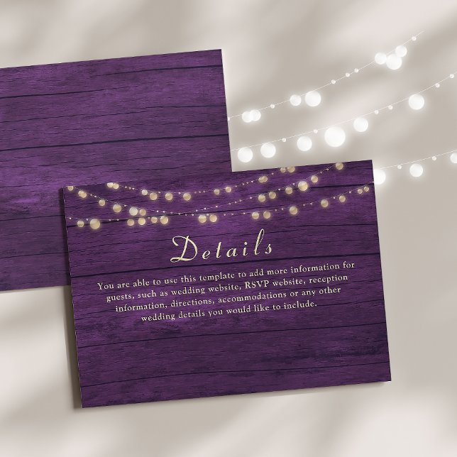 String Lights Rustic Purple Wedding Details Enclosure Card (Creator Uploaded)