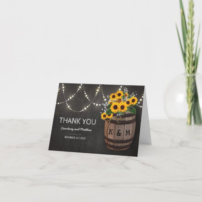 String Lights Rustic Vineyard Sunflower Thank You (Front)