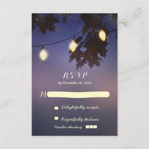 String lights rustic wedding RSVP cards