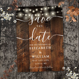String Lights Rustic Wood Barn Boho Wedding Save The Date