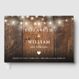 String Lights Rustic Wood Boho Barn Wedding Guest Book