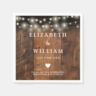String Lights Rustic Wood Boho Barn Wedding Napkin