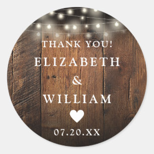 String Lights Rustic Wood Boho Wedding Favor  Classic Round Sticker