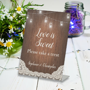 String Lights Rustic Wood Take a Treat Favour Pedestal Sign