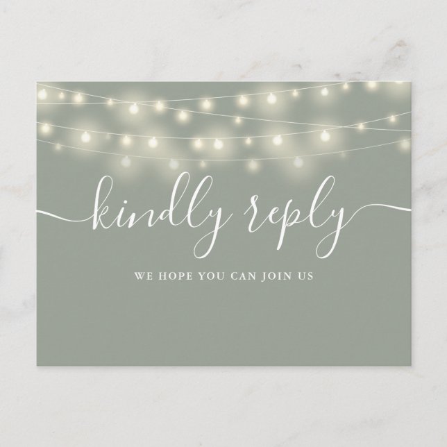 String Lights Sage Green Song Request RSVP Invitation Postcard (Front)